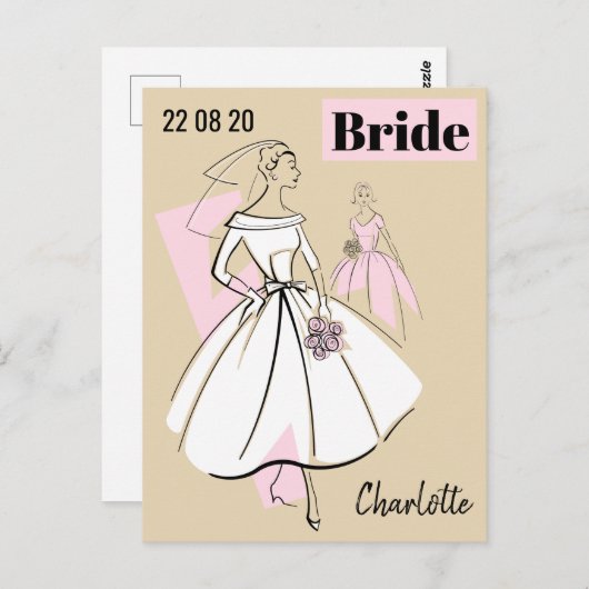 Mode Bride Neutrale Groep Datum briefkaart Naam (Voorkant / Achterkant)