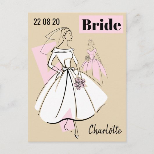 Mode Bride Neutrale Groep Datum Naam beige Briefkaart (Voorkant)