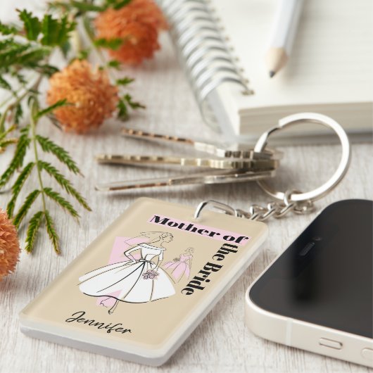 Mode Bride Neutrale moeder van de Bride rechthoek Sleutelhanger (Voorkant Rechts)