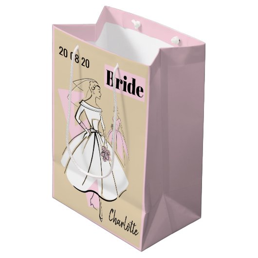Mode Bride Neutrale Naam Datum medium roze Cadeauzakje (Voorkant Gekanteld)