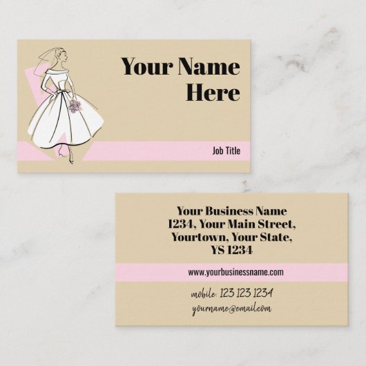 Mode Bride Neutrale visitekaartje roze streep (Voorkant / Achterkant)