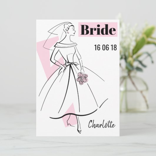 Mode Bride Pink Bride bridal doucheuitnodiging Kaart (Staand voorkant)