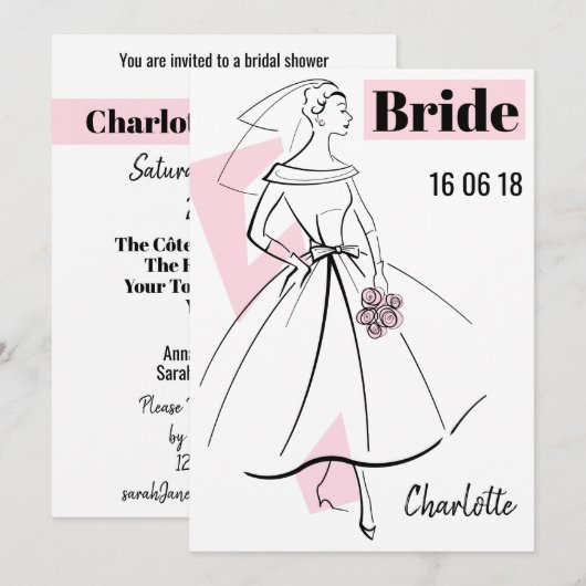 Mode Bride Pink Bride bridal doucheuitnodiging Kaart (Voorkant / Achterkant)