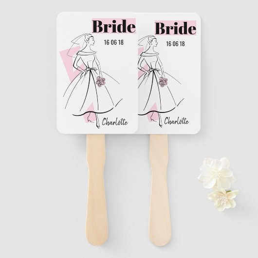 Mode Bride Pink Bride ventilatorpeddel Handwaaier (Voorkant en achterkant)
