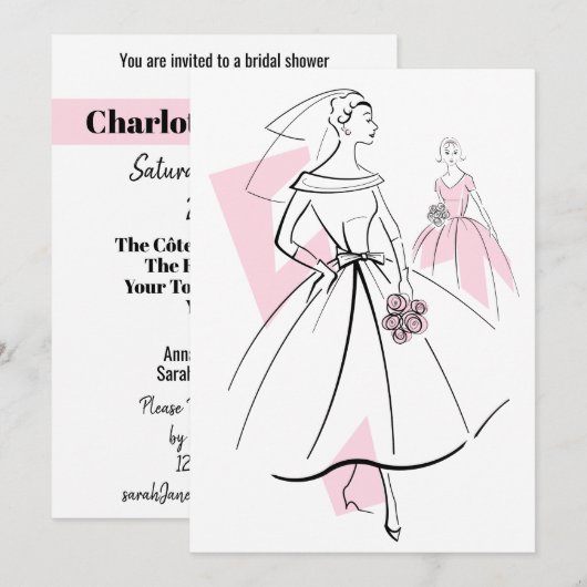 Mode Bride Pink Group bridal doucheuitnodiging Kaart (Voorkant / Achterkant)