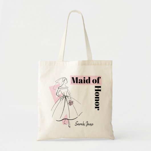 Mode Bride Pink Maid of Honor Name budget tas (Voorkant)