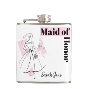 Mode Bride Pink Maid of Honor Name flask Heupfles