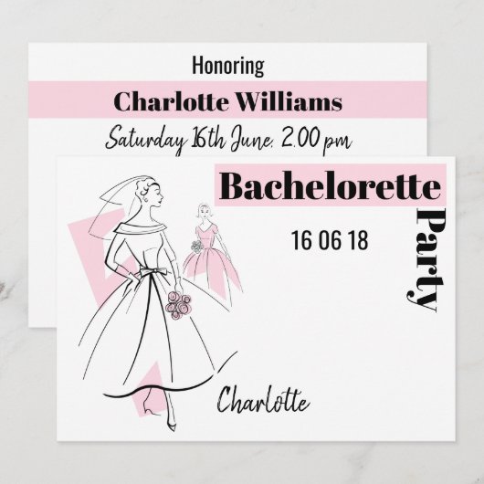 Mode Bride Roze Bachelorette Kaart (Voorkant / Achterkant)