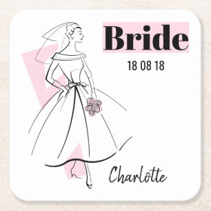 Mode Bride Roze Bride Datum Naam onderzetter
