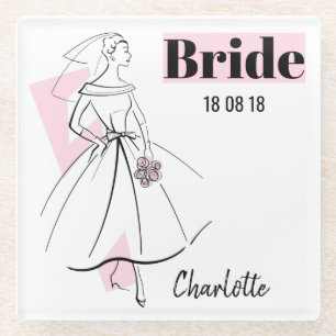 Mode Bride Roze Bride Datum Naam onderzetter glas