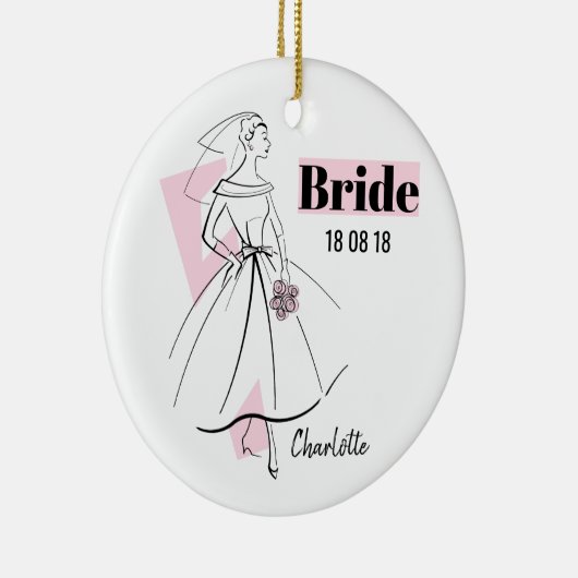 Mode Bride Roze Bride Datum Naam ornament (Rechts)