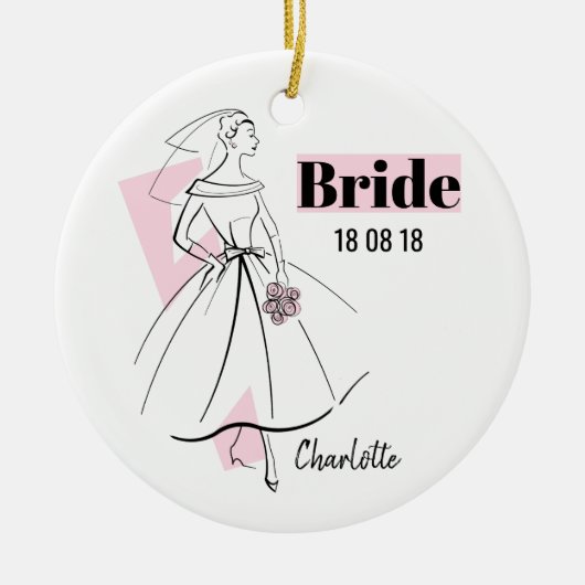 Mode Bride Roze Bride Datum Naam ornament (Voorkant)