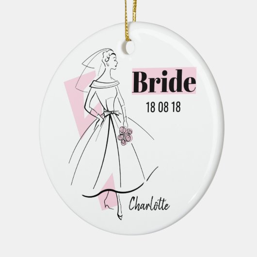 Mode Bride Roze Bride Datum Naam ornament (Links)