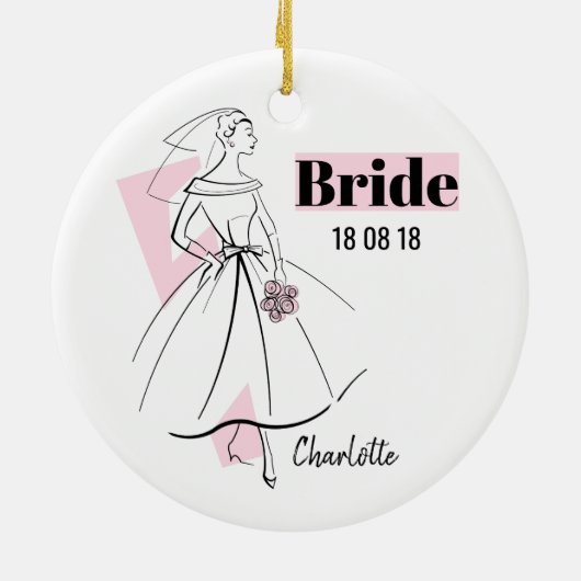 Mode Bride Roze Bride Datum Naam ornament (Achterkant)