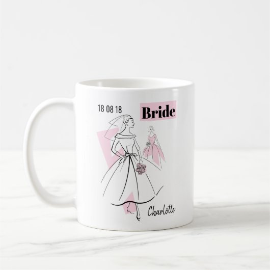 Mode Bride roze bride Groep Datum Naam 2 kanten Koffiemok (Links)