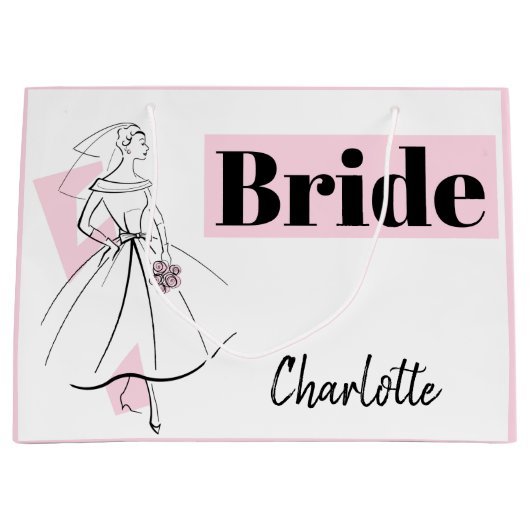 Mode Bride Roze bride Naam cadeau grote roze tas Groot Cadeauzakje (Voorkant)