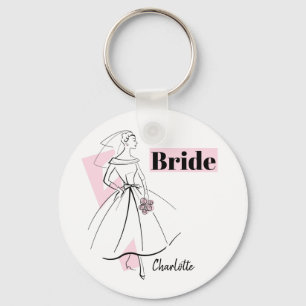 Mode Bride Roze Bride Naam sleutelhanger ronde