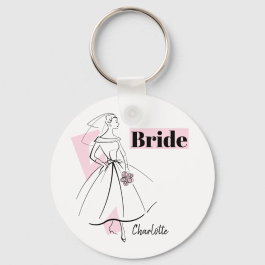 Mode Bride Roze Bride Naam sleutelhanger ronde (Voorkant)
