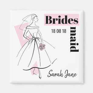 Mode Bride Roze Bridesmaid Datum Naam vierkant Magneet