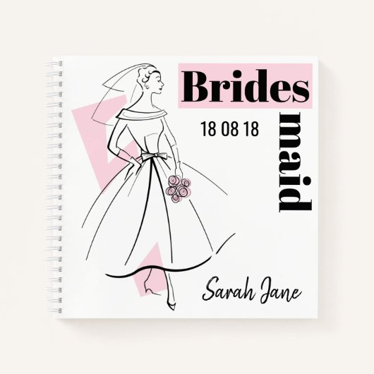 Mode Bride Roze Bridesmaid notitieboek vierkant (Voorkant)