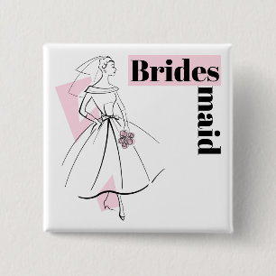 Mode Bride Roze Bridesmaid-toets vierkant Vierkante Button 5,1 Cm