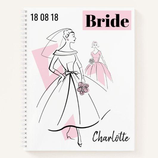 Mode Bride Roze Groep Bride Naam Datum notitieboek (Voorkant)