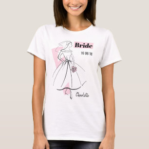 Mode Bride Roze Groep Bride Naam Datum t-shirt