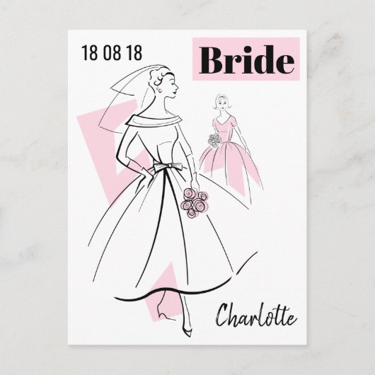 Mode Bride Roze Groep Datum briefkaart Naam (Voorkant)