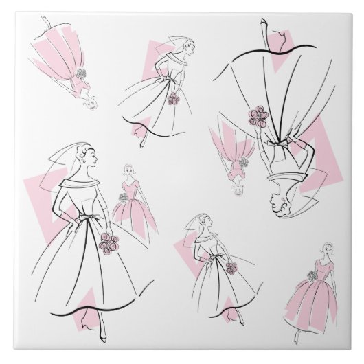 Mode Bride Roze Groep Multi tegel Tegeltje (Voorkant)