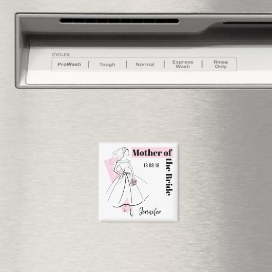 Mode Bride Roze Moeder Bride Datum Naam vierkant Magneet (Insitu (Vaatwasser))