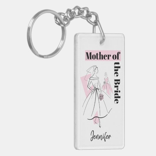 Mode Bride Roze Moeder van de Bride rechthoek Sleutelhanger (Voorkant Links)