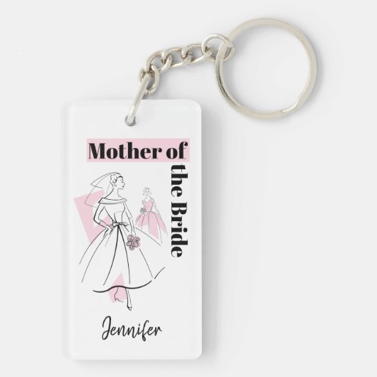 Mode Bride Roze Moeder van de Bride rechthoek Sleutelhanger (achterkant)