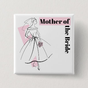 Mode Bride Roze Moeder van het Bride-plein Vierkante Button 5,1 Cm
