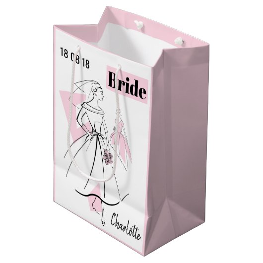 Mode Bride Roze Naam Datum cadeautas medium roze (Voorkant Gekanteld)