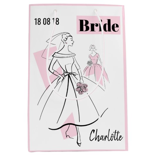 Mode Bride Roze Naam Datum cadeautas medium roze (Voorkant)