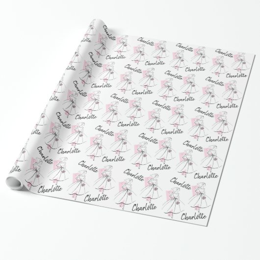 Mode Bride Roze Naam omslagpapier Cadeaupapier (Uitgerold)