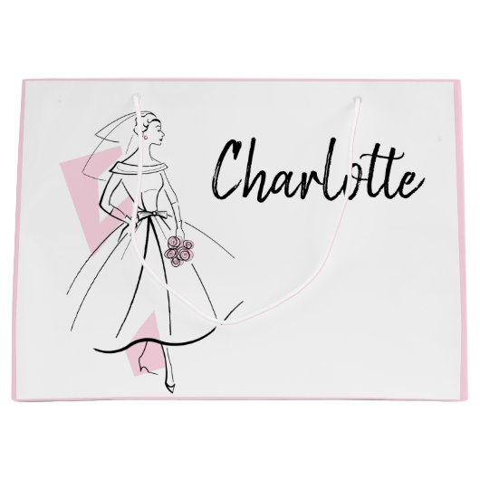 Mode Bride Roze naamzak grote roze Groot Cadeauzakje (Voorkant)