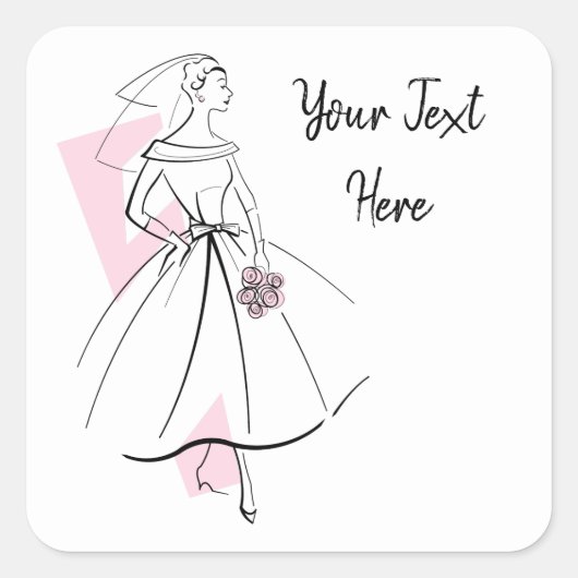 Mode Bride Roze Tekstvierkant Vierkante Sticker (Voorkant)