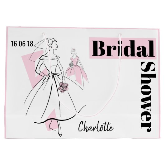 Mode Bride Roze Vrijgezellenfeest Datum Naam L roz Groot Cadeauzakje (Achterkant)