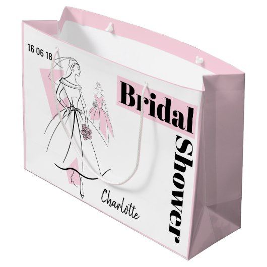 Mode Bride Roze Vrijgezellenfeest Datum Naam L roz Groot Cadeauzakje (Achterkant Gekanteld)