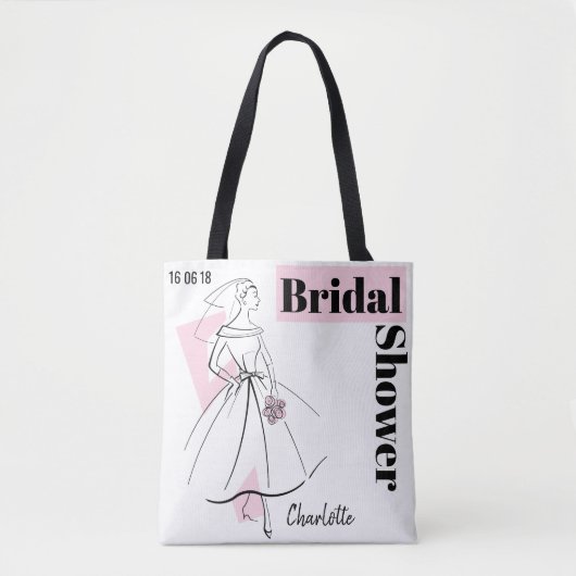 Mode Bride Roze Vrijgezellenfeest Datum Naam tas (Voorkant)