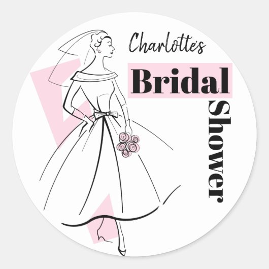 Mode Bride Roze Vrijgezellenfeest Naam rond Ronde Sticker (Voorkant)