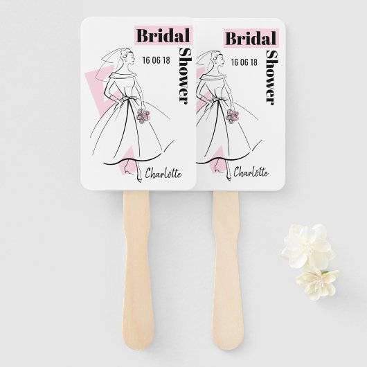 Mode Bride Roze Vrijgezellenfeest ventilatorpeddel Handwaaier (Voorkant en achterkant)