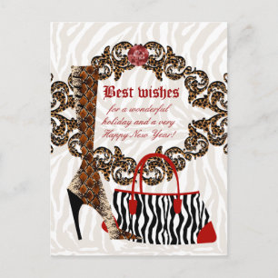 Mode Briefkaart Leather Boot Zebra Purse