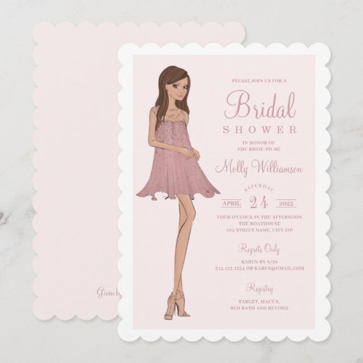 Mode bruid bruidsdouche uitnodiging (Voorkant / Achterkant)