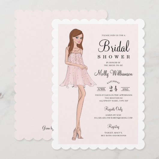 Mode bruid bruidsdouche uitnodiging (Voorkant / Achterkant)