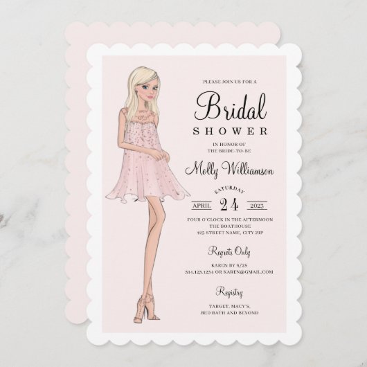 Mode bruid bruidsdouche uitnodiging (Voorkant / Achterkant)