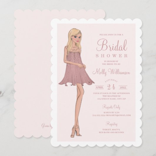 Mode bruid bruidsdouche uitnodiging (Voorkant / Achterkant)