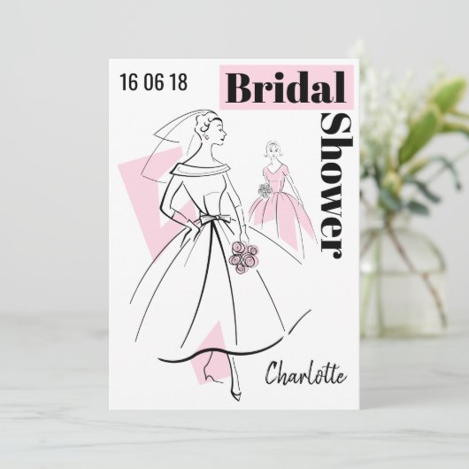 Mode Bruid Roze Groep Bruids Douche uitnodiging (Staand voorkant)