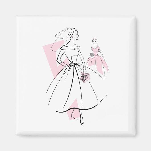 Mode Bruid Roze Groep magneet vierkant (Voorkant)